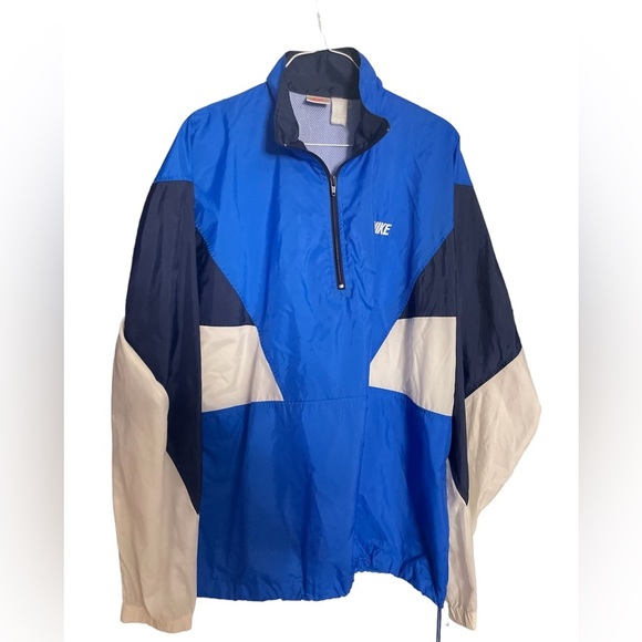 Vtg Nike ‘90s Blue Colorblock Windbreaker pullover 1/4 zip Jacket size large - Picture 2 of 10
